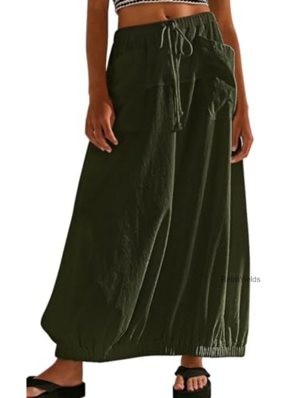 Cotton Y2k Cargo Maxi Skirt Drawstring Waist Parachute Skirt